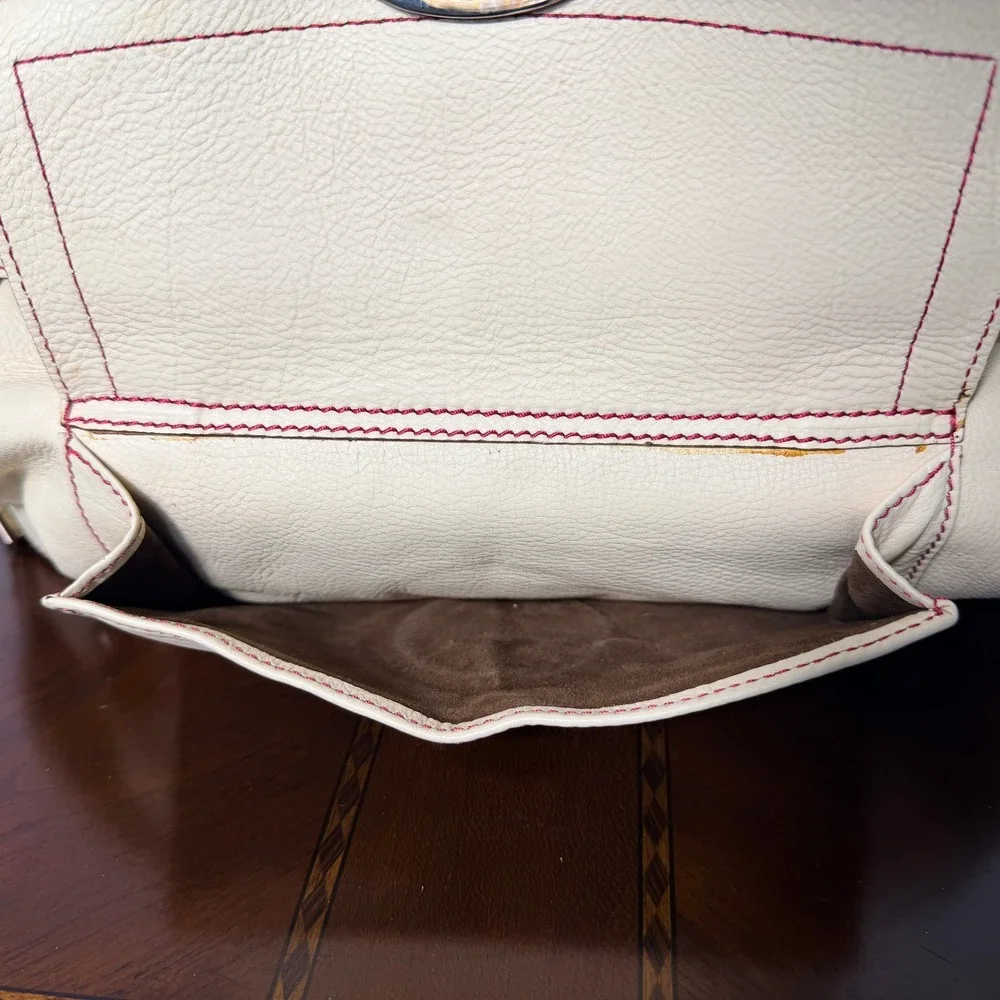 Vintage Marc Jacobs Venetia Satchel Bag Womens Cream Leather Y2K Contrast Stitch